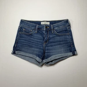 Pantalones cortos de mezclilla para mujer Abercrombie & Fitch, talla 0, dobladillo enrollado, elástico, altura baja - Imagen 1 de 13