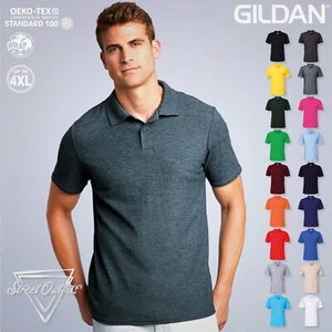 Mens Pique Polo Shirt Short Sleeve Collar Top Gildan Softstyle Cotton Work Wear - Picture 1 of 24