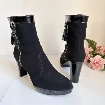 STUART WEITZMAN Black Gore-Tex Patent Leather Side Zip Waterproof Booties, 8.5 - Image 1 of 4