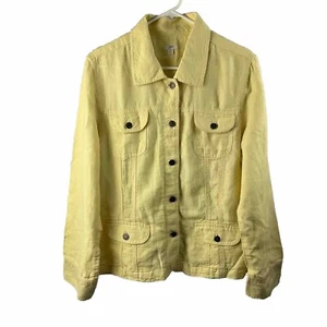 J. Jill 100% Linen Jacket Soft Yellow Metal Buttons Pockets Back Waist Adjusts M - Picture 1 of 18