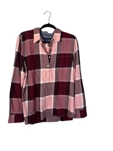Tommy Hilfiger XL Plaid Roll Tab Pull Over Tunic Shirt Blouse 100% Cotton - Picture 1 of 4