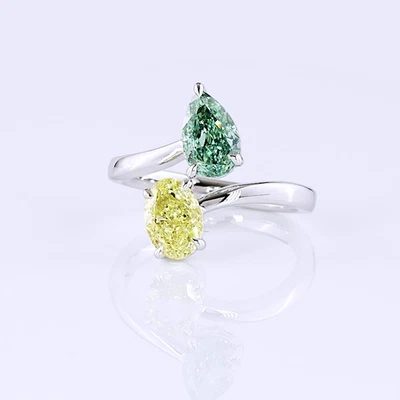 Lab-Grown 2.26 Carat MIX Fancy Vivid Green-VS1 Diamond 14K White Gold Toi Et Moi - Image 1 of 2