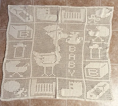 Handmade Crochet 46x46 OFF WHITE Baby CARRIAGE Blanket - Image 1 of 4