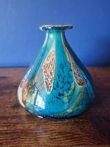 Vintage Jade & Türkis Blau Malteser Glas Vase Mdina Signiert Klein Stumpf - Bild 1 von 4