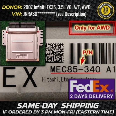 Módulo de control del motor ECM ECU 2007 Infiniti FX35 MEC85-340 OEM prw 2 Foto 1 de 4