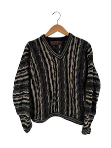 Vintage 90s Tundra 3D Knit Coogi Style Sweater Neutrals Beige Textured Size Med - Picture 1 of 5