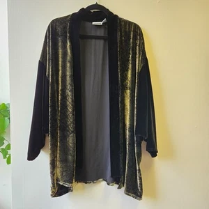 Chicos Velvet Silk Whimsigoth Witchy Luxury Mystical Kimono Jacket L Black Gold - Picture 1 of 10