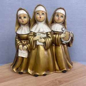 Statuina monache musicali vintage oro decorazione religiosa statua arpa canto - Foto 1 di 14