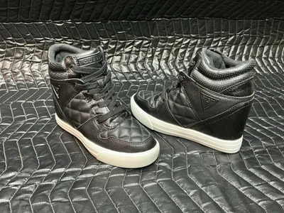 Guess Mujer Talla 6.5 M Cuero Negro Cordones Cuña Tobillo Moda Botas Botín Foto 1 de 4