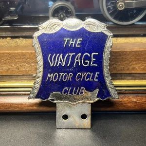 Vintage Chrome Enamel The Vintage Motor Cycle Club Car  Badge Bar Auto Emblem - Picture 1 of 2