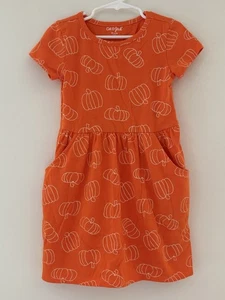 CAT & JACK Orange Pumpkin Fall Short Sleeve Dress Size XS 4-5 - Picture 1 of 6