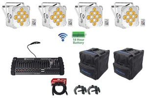 (4) BEST PAR 60 White Rechargeable Wash Lights w/ Wireless DMX+Bags+Controller - Picture 1 of 10