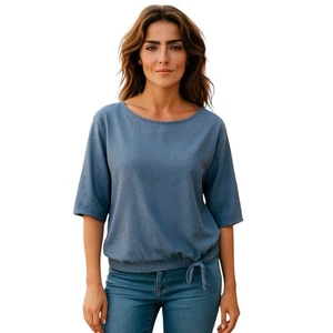 Blusa Time And Tru para mujer azul mezcla de lino detalle corbata frontal - talla S - Imagen 1 de 8