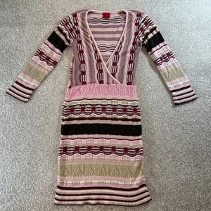 Y2k Vintage Liv Abito a Righe in Maglia Rosa Marrone Multicolore Manica Lunga Bodycon - Foto 1 di 9