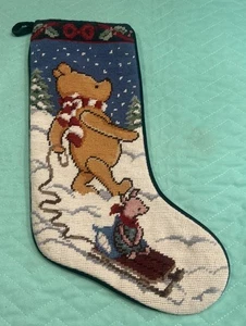 Classic Pooh Needlepoint Christmas Stocking Winnie the Pooh & Piglet Preowned - Picture 1 of 13