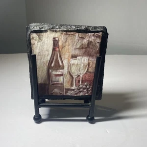 4er Set Schwarz Schiefer Untersetzer Weinglas Kunst Dekor - Bild 1 von 4
