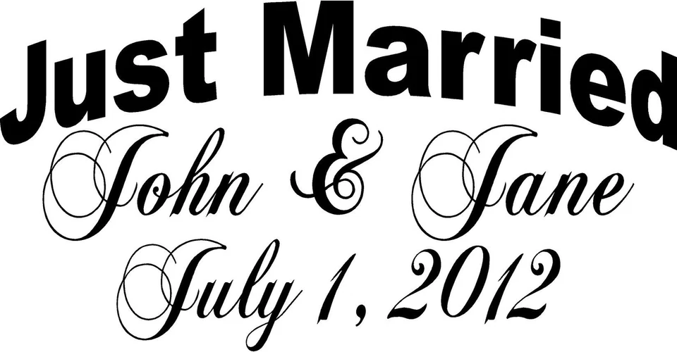 JUST MARRIED Personalized Wedding Car Vinyl Window Decal Sticker Decoration   - Image 1 of 2