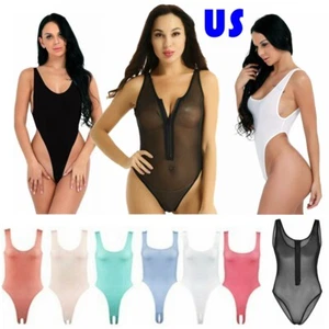 Womens One Piece Bodysuit High Cut Backless See-through Thong Leotard Nightwear - Picture 1 of 43