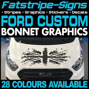 passend für FORD CUSTOM UNION JACK FLAGGE UK GB CAMPER VAN KAPUZEN AUFKLEBER GRAFIK ST - Bild 1 von 2