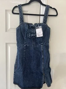 Self Portrait Blue Denim Bow Mini Dress US 02 UK06 SOLD OUT Rare - Picture 1 of 8