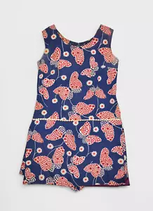 Vintage Romper Womens M Navy Butterfly Floral Playsuit Skort Sleeveless 60s - Picture 1 of 10