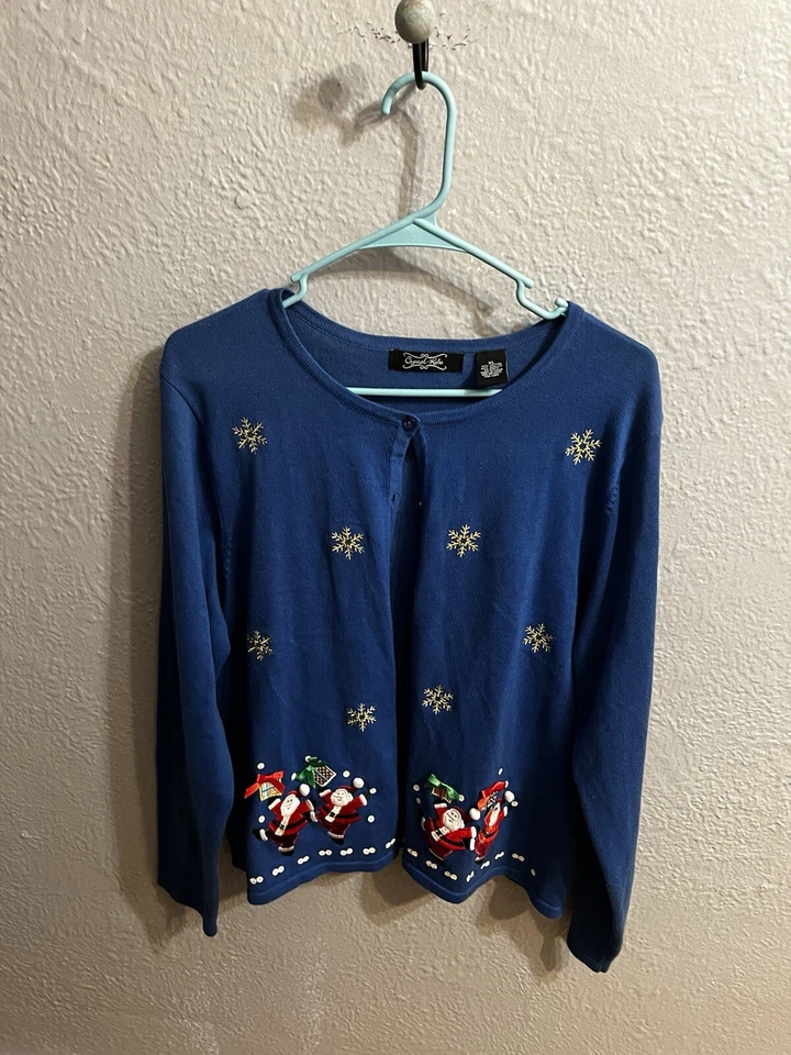 Suéter Crystal Kobe Feo Navidad Talla XL Cárdigan Azul Para Mujer Foto 1 de 4