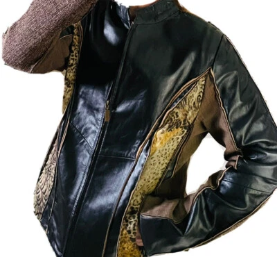 Moto Jacket KOOS OF COURSE ART TO WEAR  Tweed Animal Women Leather BLAZER Medium - Image 1 of 4