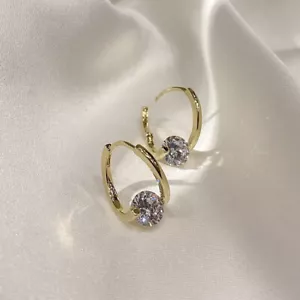 18K Gold Plated Cubic Zirconia CZ Hoop Earrings for Women,Fashion Jewelry Gifts - Picture 1 of 4