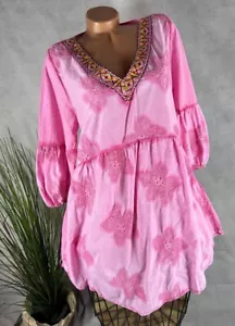 Kleid Tunika Alinie Vneck Stickerei Richelieu BOHO Italy PINKROSA 40 42 44 - Bild 1 von 5
