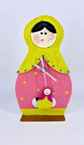 Oxidos Mother Babushka Metal Clock W/Baby Hanging Pendulum from Colombia - Picture 1 of 9