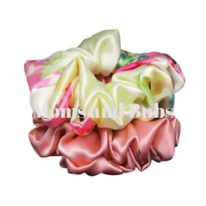 2x 100% Mulberry Silk Scrunchie Floral Ponytail Holder for Women New -06 - Picture 1 of 4