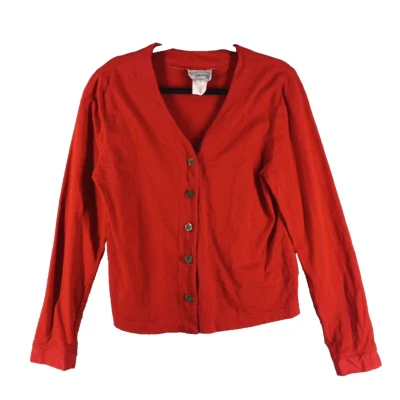 Blusa de malha STONEBRIDGE manga longa gola V com botão frontal vermelho sólido tamanho pequeno - Imagem 1 de 4