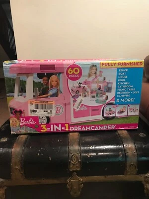 Barbie 3-in-1 Dream Camper Vehicle and 60 Pieces Fully Furnished Accessories box - Image 1 of 4