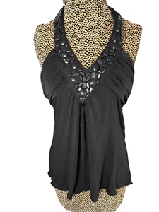 Camiseta sin mangas Y2K negra babydoll halter con cuentas hadas capricho bruja mediana - Imagen 1 de 10