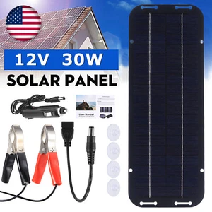 30W Solar Panel Kit 12V Trickle Charger Battery Charger Maintainer Car RV Boat - Picture 1 of 11