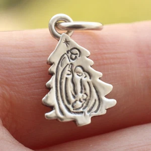 Nativity Birth of Jesus Christ Pendant 925 Sterling Silver Christmas Tree Charm - Picture 1 of 7