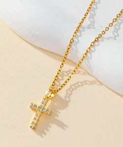 Womens Necklace Cross Pendant 18K Gold Plated Stainless Steel Chain Jewelry Gift - Picture 1 of 8