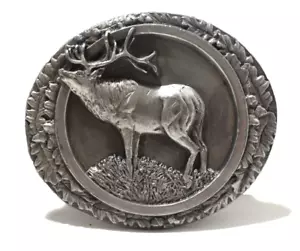Fibbia cintura Bergamotto ottone funzionante 1986 ovale alce Wapiti Shawnee G75 made in USA - Foto 1 di 7