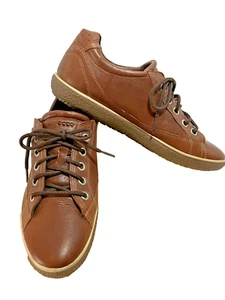 ECCO Mens Brown Leather Lace Up Street Shoe Sneaker Metal Logo SZ US 7-7.5 - Picture 1 of 10
