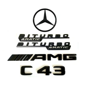 Gloss Black C43 COUPE AMG BITURBO 4MATIC Rear Star Emblem Badge For C205 C43 AMG - Picture 1 of 8