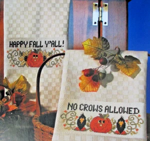 Happy Fall Y'All Handtuch Paar - Magazin Kreuzstichmuster - keine Krähen erlaubt - Bild 1 von 1