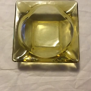Vintage Yellow Amber Glass Cigar Ashtray Square Mid Century Modern Cigarette ~6" - Picture 1 of 3