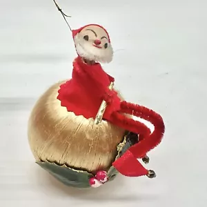 Vintage Satin Thread Ball With Sitting Santa Christmas Ornament - Picture 1 of 5