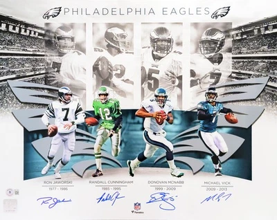 Eagles Quarterbacks Авто 16x20 Фото 4 Сигнала Рэндалл Каннингем, Макнабб Беккет - Изображение 1 из 4