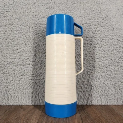 Termo Vintage Aladdin Dura-Clad Botella Nº 2630A aislante azul y blanco Foto 1 de 4