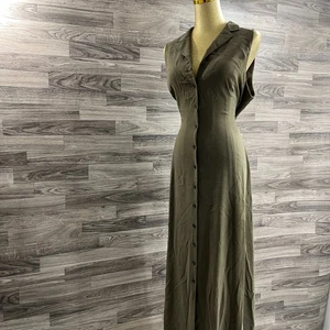 RALPH LAUREN Button Up Sleeveless Green Silk Maxi Shirt Dress Women's Size 16 - Picture 1 of 5
