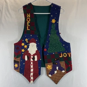 Vintage Multicolor Santa Claus Joy Christmas Motto Belled Vest Unisex Size M - Bild 1 von 10