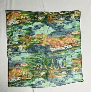 Vintage künstlerischer Schal 21" x 21" Kunst zum Tragen am Wasser Stadtbild - Bild 1 von 7