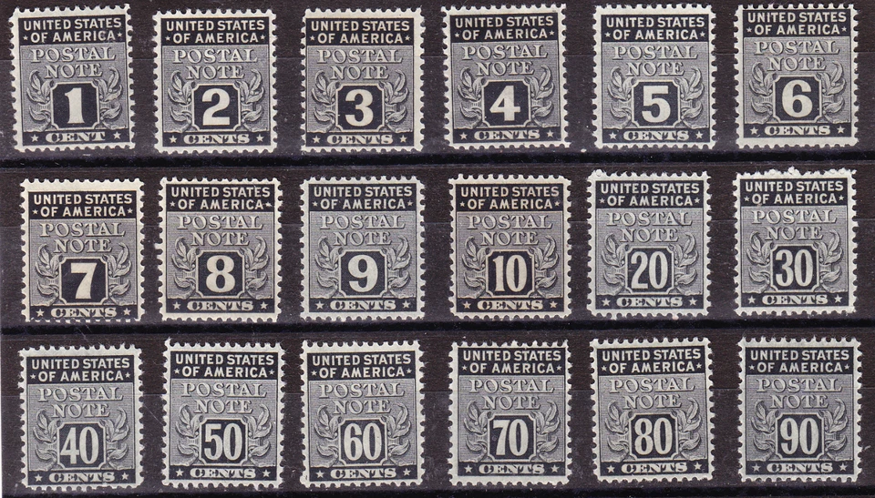 US Scott PN1-PN18 old 1c-90c Postal Note stamps complete set M/H/OG CV $50 - Image 1 of 1