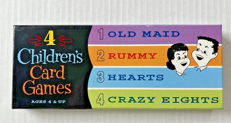 Four Children's Card Games Old Maid, Rummy, Hearts, Crazy Eights Boxed Set NEW - Image 1 of 3